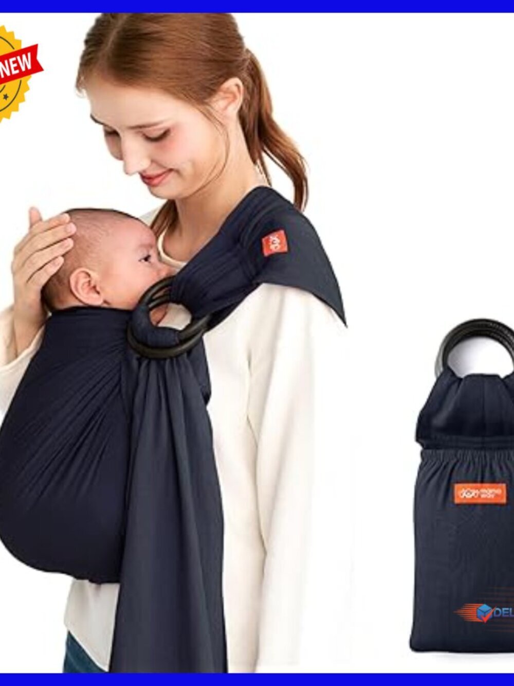 Adjustable Baby Ring Sling, Rayon Linen Blend, Supports 165lbs, Storage Pocket